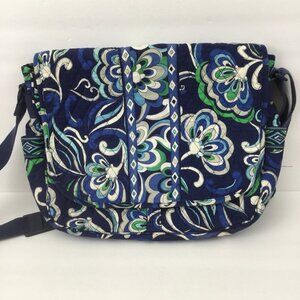 Vera Bradley Laptop Messenger Bag Mediterranean Blue Floral Diamond Quilted